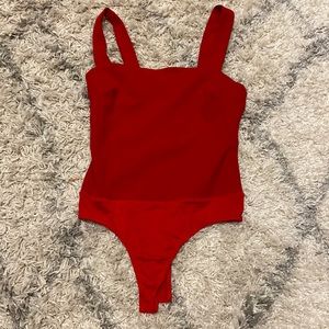 Red square neck sleeveless bodysuit